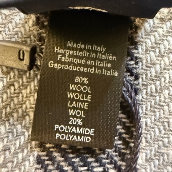 Profuomo Made in Italy Wool Blend Scarf 🇮🇹 – Olive & Charcoal Striped – NWT - Picture 9 of 12